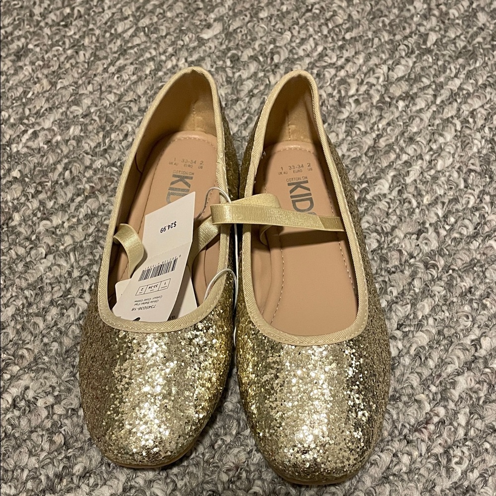 Cotton On Kids Gold Glitter Ballet Flats